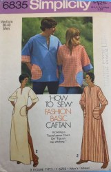 6835 SIMPLICITY 1975 MEN'S PULLOVER TOP,  CAFTAN PATTERN SIZE  MEDIUM 38,.40